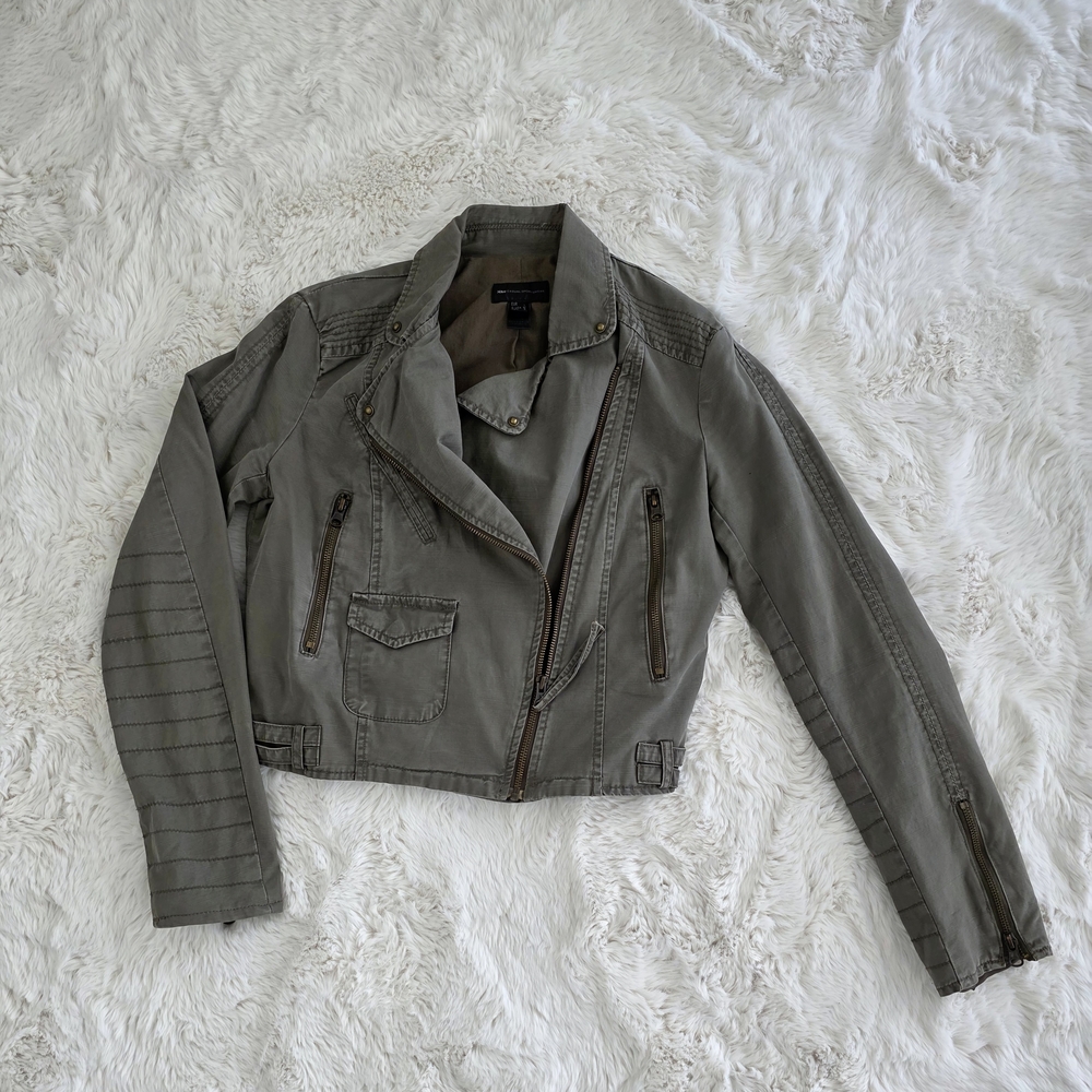 Mango Washed Army Green Casual Jacket